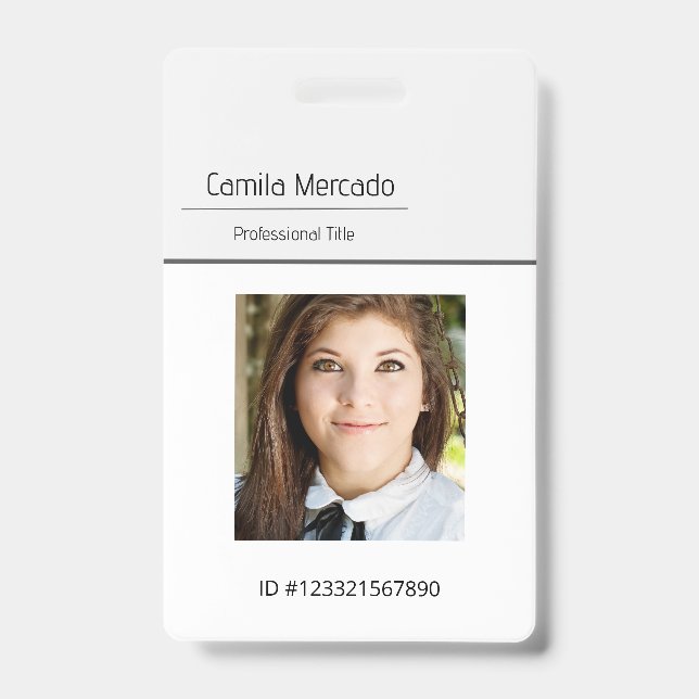 Simple Clean Gray Template Employee Photo Name ID  Badge (Front)