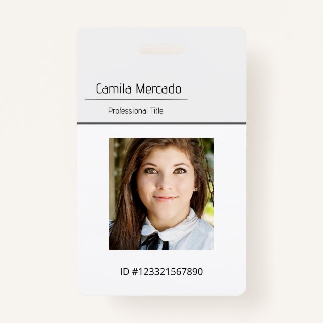 Simple Clean Gray Template Employee Photo Name ID  Badge (Front)