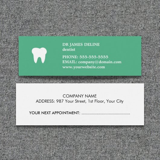 Simple Clean Green White Dentist Appointment Card