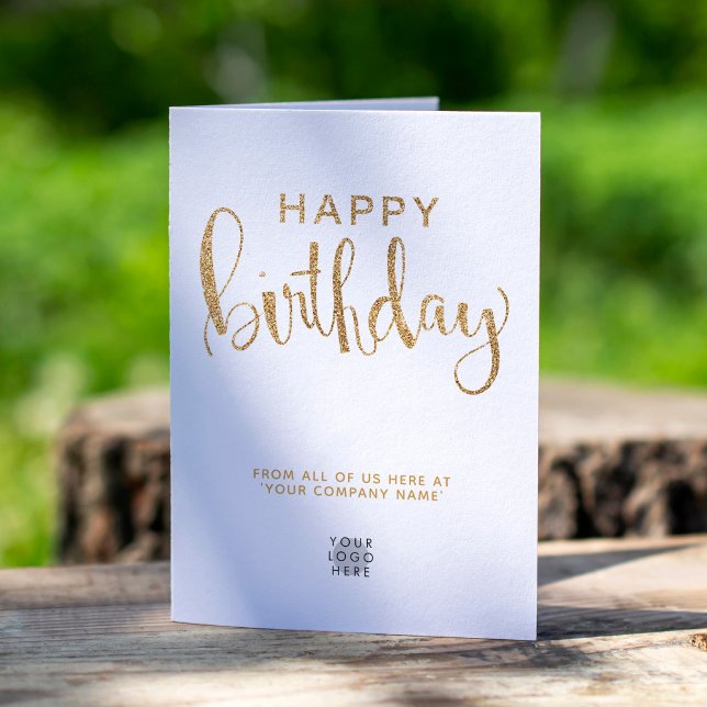 Simple Clean Logo Faux Gold Glitter Happy Birthday Card (Creator Uploaded)