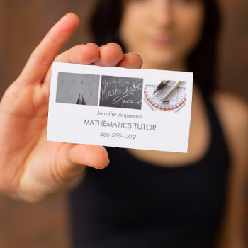 Simple Clean Mathematics Math Tutor Photo Collage Business Card by MaggieMart at Zazzle