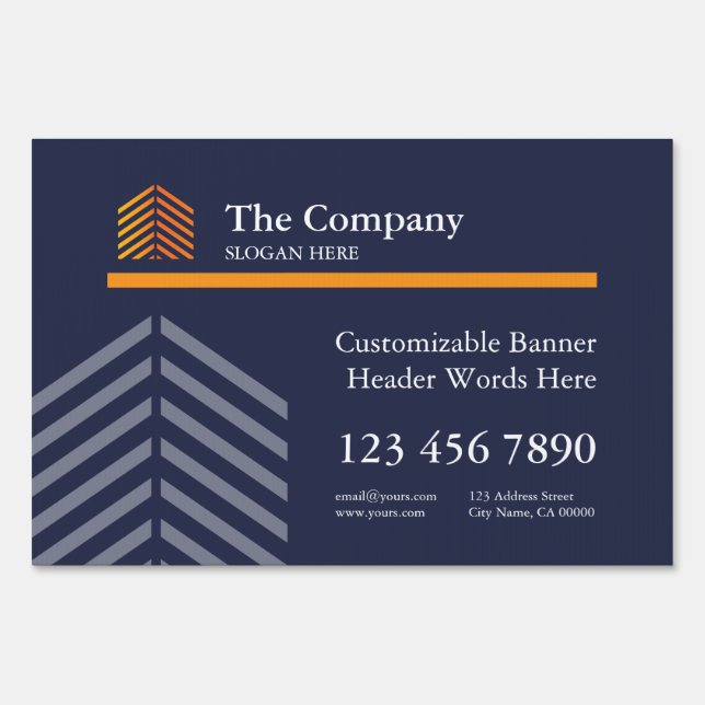 Simple Clean Midnight Blue & Orange Construction Sign (Front)