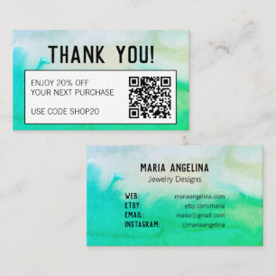 Simple Clean Minimal Abstract Watercolor QR CODE  Discount Card