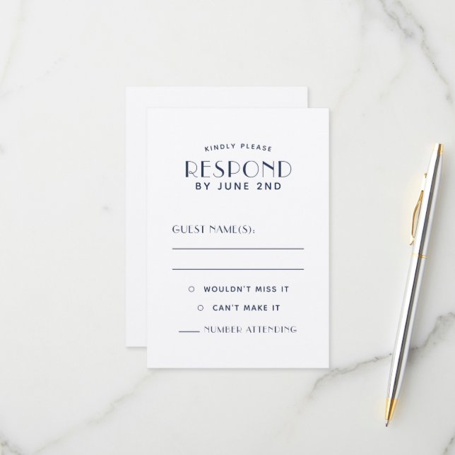 Simple Clean Minimal Ecru Navy Wedding RSVP Cards (Front/Back In Situ)