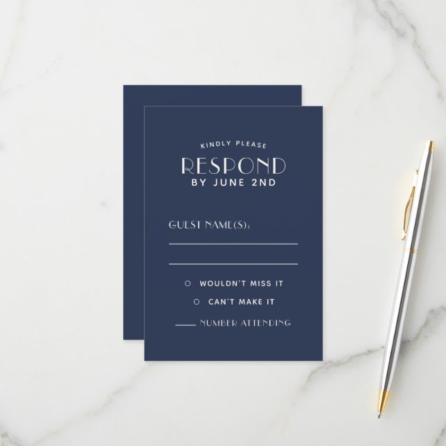 Simple Clean Minimal Navy Ecru Wedding RSVP Cards (Front/Back In Situ)