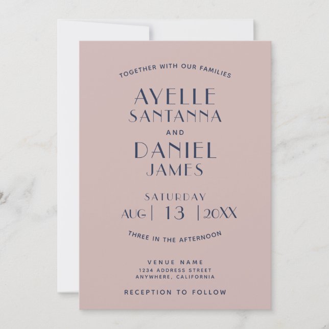 Simple Clean Minimal Sepia Rose Wedding Invitation (Front)