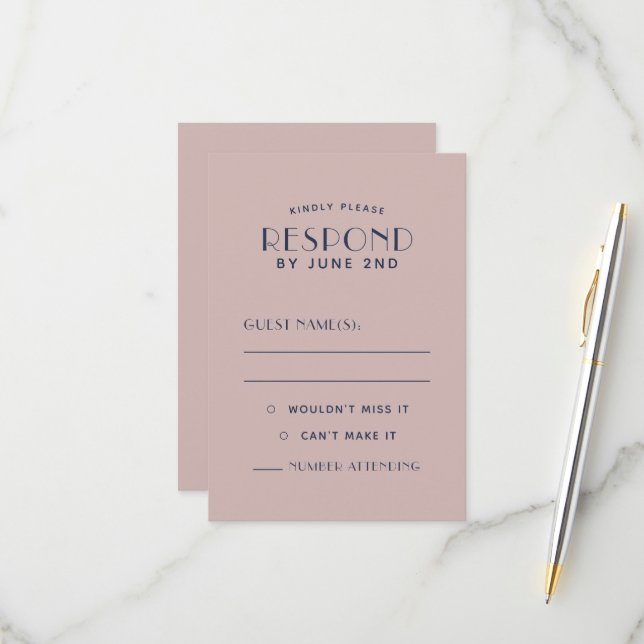Simple Clean Minimal Sepia Rose Wedding RSVP Cards (Front/Back In Situ)