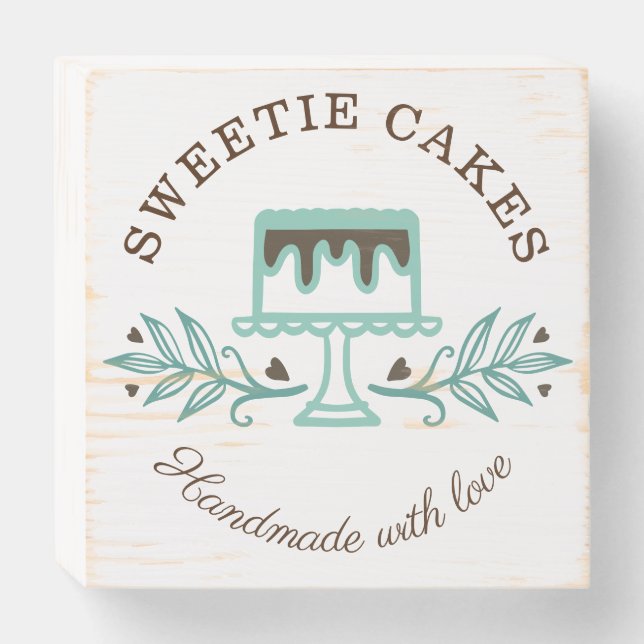 Simple, Clean & Minimal Style Bakery Cake Logo Wooden Box Sign (Front Horizontal)