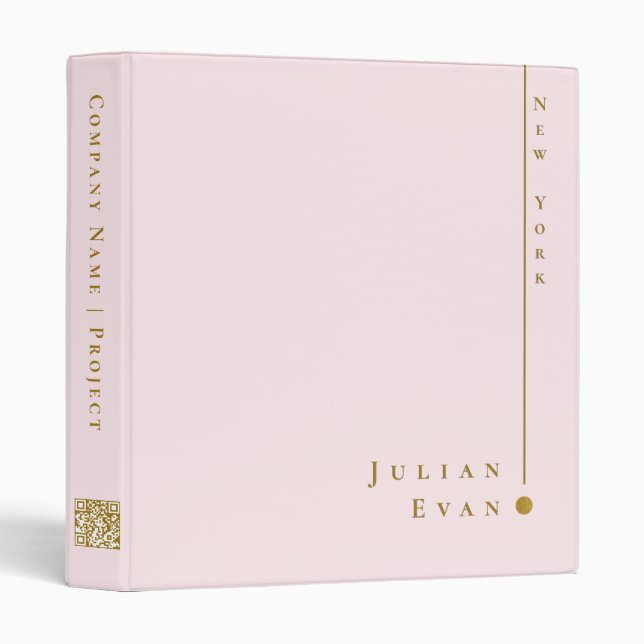 Simple Clean Minimalist Blush Pink Gold Qr code 3 Ring Binder (Front/Spine)