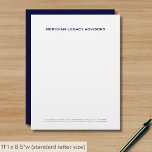 Simple Clean Modern Minimalist Business Letterhead<br><div class="desc">Make a lasting impression with our double-sided Simple Clean Modern Minimalist Business Letterhead. This letterhead design features a clean white background on the front, with your company name and contact information stylishly presented in navy blue and golden classic typography. The back is solid navy blue, bringing continuity to the overall...</div>