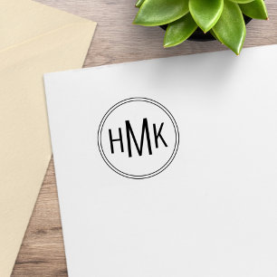 Simple Clean Monogram 3 Initials 1x1 Rubber Stamp