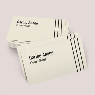 Simple Clean Off-White Cream Black Stripes Lines  Business Card