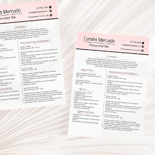 Simple Clean Pink Aesthetic Resume Template Letterhead