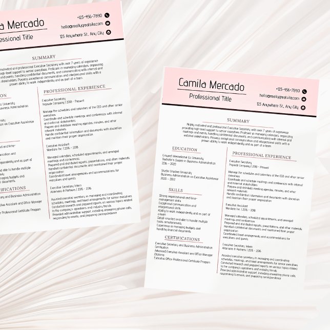 Simple Clean Pink Aesthetic Resume Template Letterhead (Creator Uploaded)