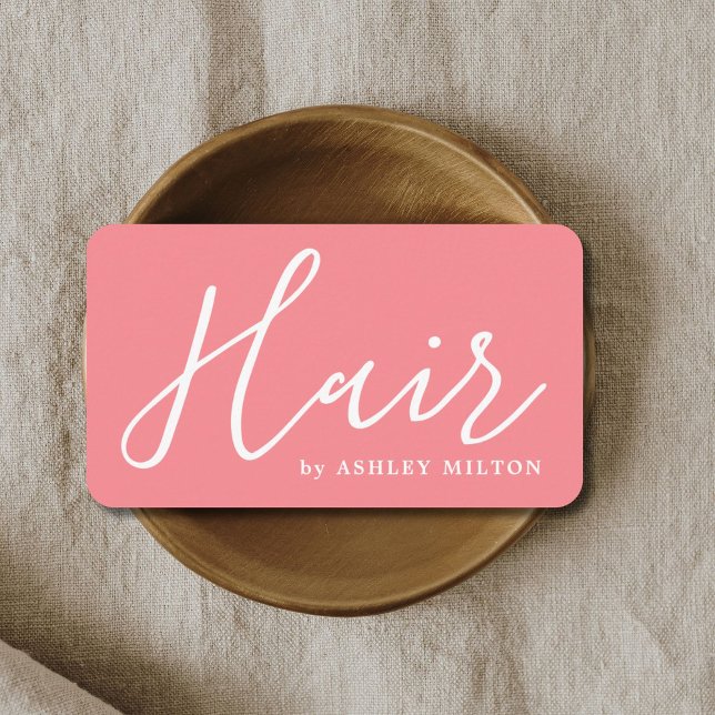 Simple Clean Pink White Hair Stylist  Business Card (Creator Uploaded)