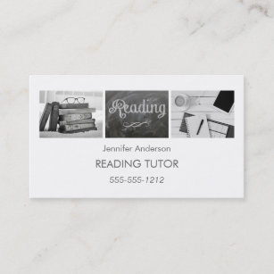 Simple Clean Reading Tutor Photo Collage Business Card