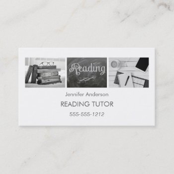 Simple Clean Reading Tutor Photo Collage Business Card by MaggieMart at Zazzle