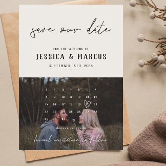 Simple Clean Retro Calendar | Photo Wedding  Save The Date