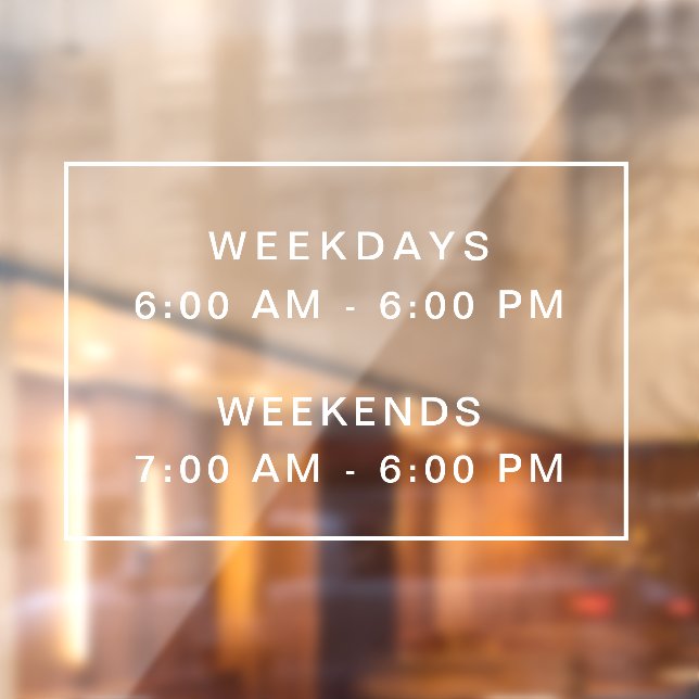 Simple clean store open hours sign window clings (Sheet 2)
