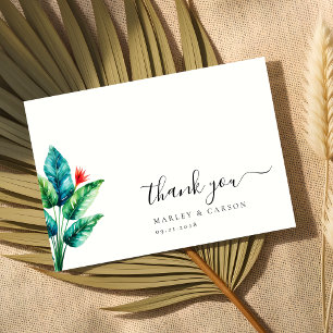 Simple Clean Tropical Greenery Leaf Wedding Thank You Card