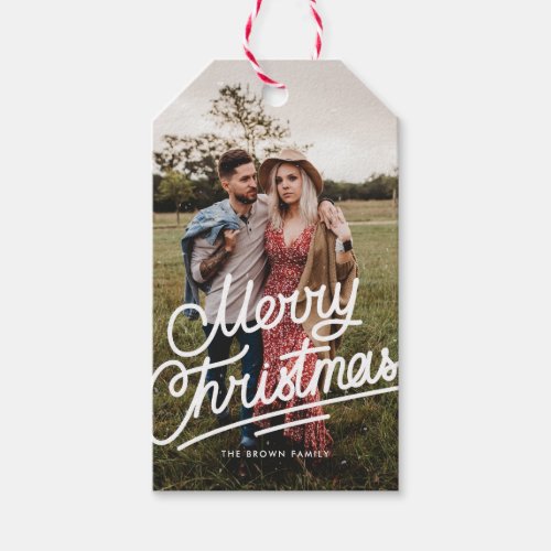 Simple Clean Vintage Merry Christmas Photo Gift Tags