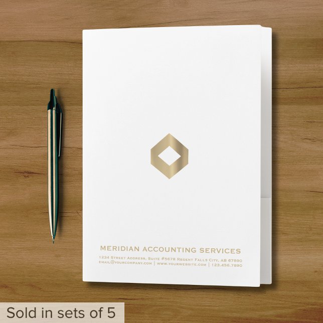 Simple Clean White Gold Customizable Logo Pocket Folder (Creator Uploaded)