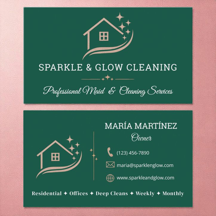 Simple Cleaning Service & Maid Logo Business Card