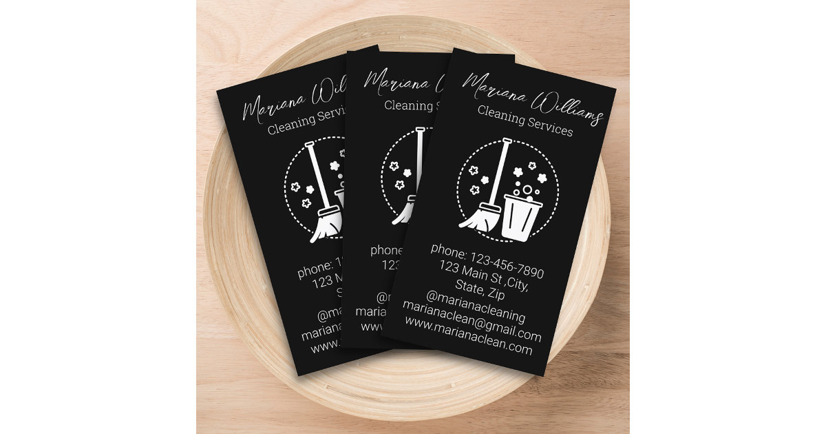 simple cleaning services logo black white business card | Zazzle