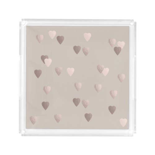 simple clear rose gold foil love hearts neutral acrylic tray