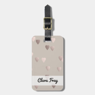 simple clear rose gold love hearts, neutral luggage tag