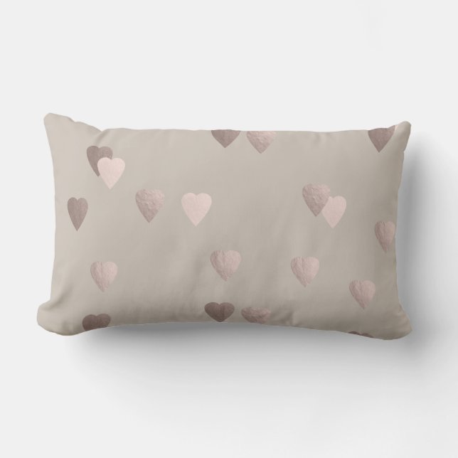simple clear rose gold love hearts, neutral lumbar pillow (Front)