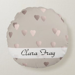 simple clear rose gold love hearts, neutral round pillow