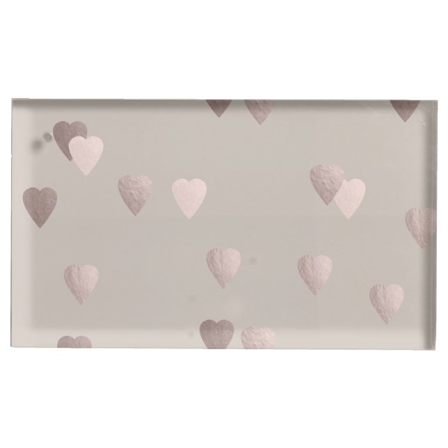 simple clear rose gold love hearts, neutral table card holder (Front)