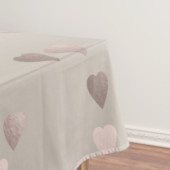 simple clear rose gold love hearts, neutral tablecloth (In Situ)