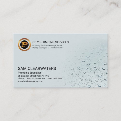 Simple Clear Water Drops Plumbing Contractor Business Card