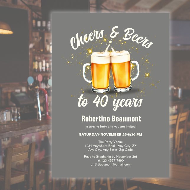 Simple Clinging Glasses Cheers Beers to 40 Years Invitation (Creator Uploaded)