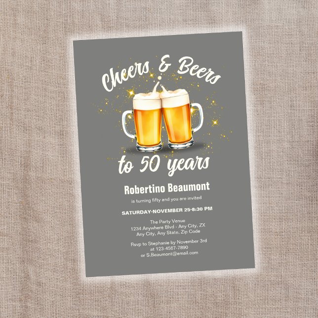 Simple Clinging Glasses Cheers Beers to 50 Years Invitation (Creator Uploaded)