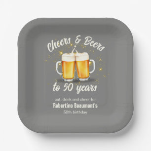 Simple Clinging Glasses Cheers Beers to 50 Years Paper Plates