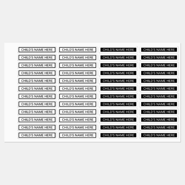 Simple Clothing Name Tags Black and White Kids' Labels (Sheet)