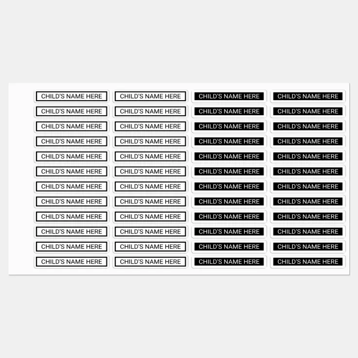 Simple Clothing Name Tags Black and White Kids' Labels | Zazzle