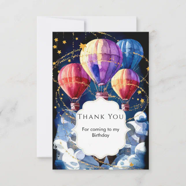 Simple Clouds Hot Air Balloon Birthday Thank You Card | Zazzle