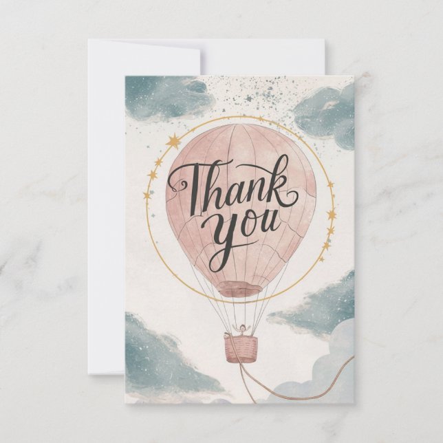 Simple Clouds Hot Air Balloon Thank You Card (Front)