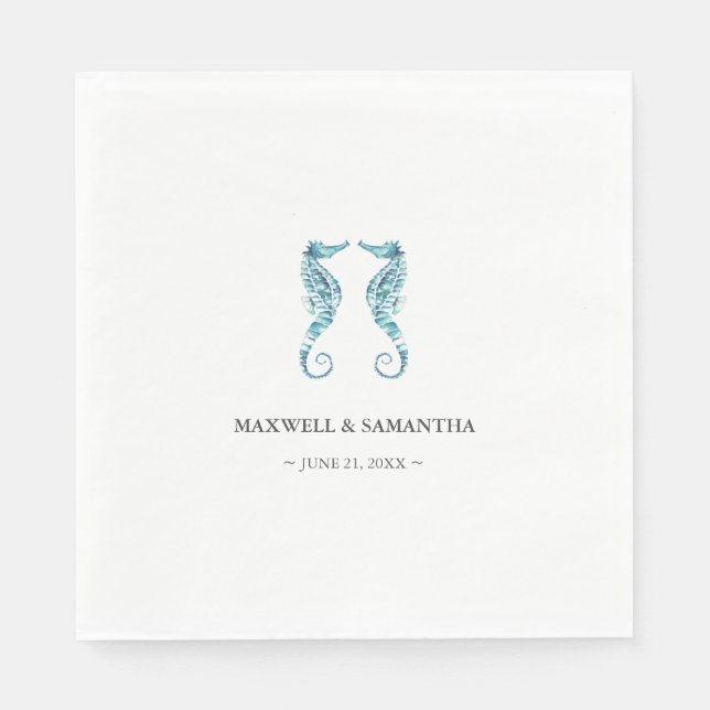 Simple Coastal Beach Personalized Seahorses Napkins (Front)