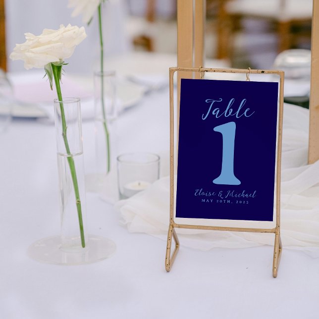 Simple Coastal Blue Wedding Table Number (Add a refined and organized touch to your reception with this Modern Blue Table Number!)