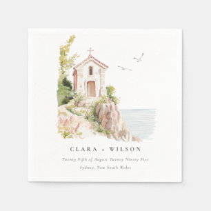 Simple Coastal Catholic Watercolor Church Wedding Napkins