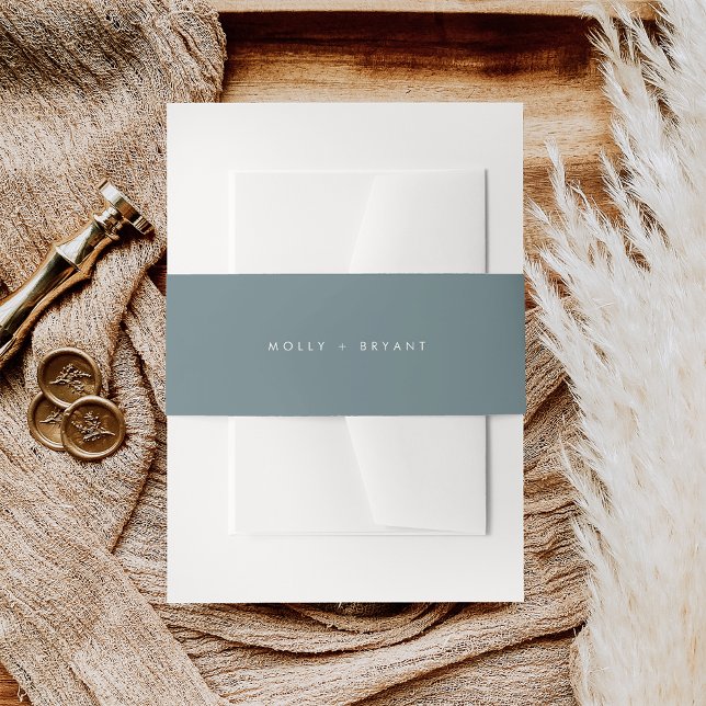 Simple Coastal Dusty Blue Wedding Invitation Belly Band (Creator Uploaded)