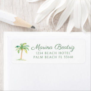 Simple Coastal Green Palm Tree Beach Club Address Label