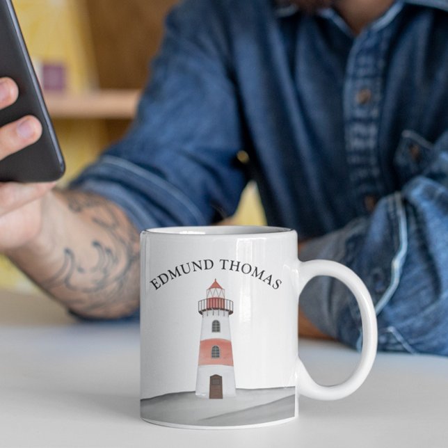 Simple Coastal Lighthouse Personalized Coffee Mug (Creator Uploaded)