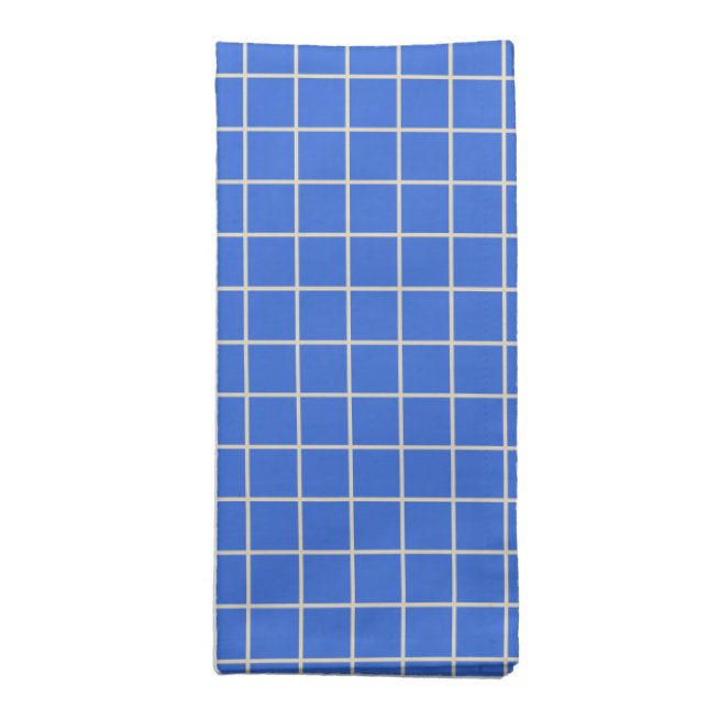 Simple Cobalt Blue Grid Lines Graph Pattern Cloth Napkin (Folded)