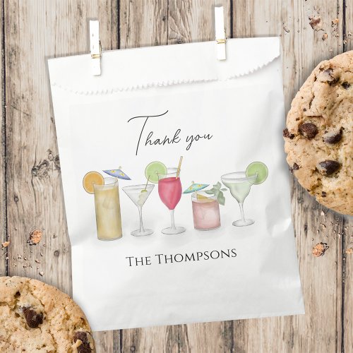 Simple Cocktail Drinks Watercolor Fun Thank You Favor Bag